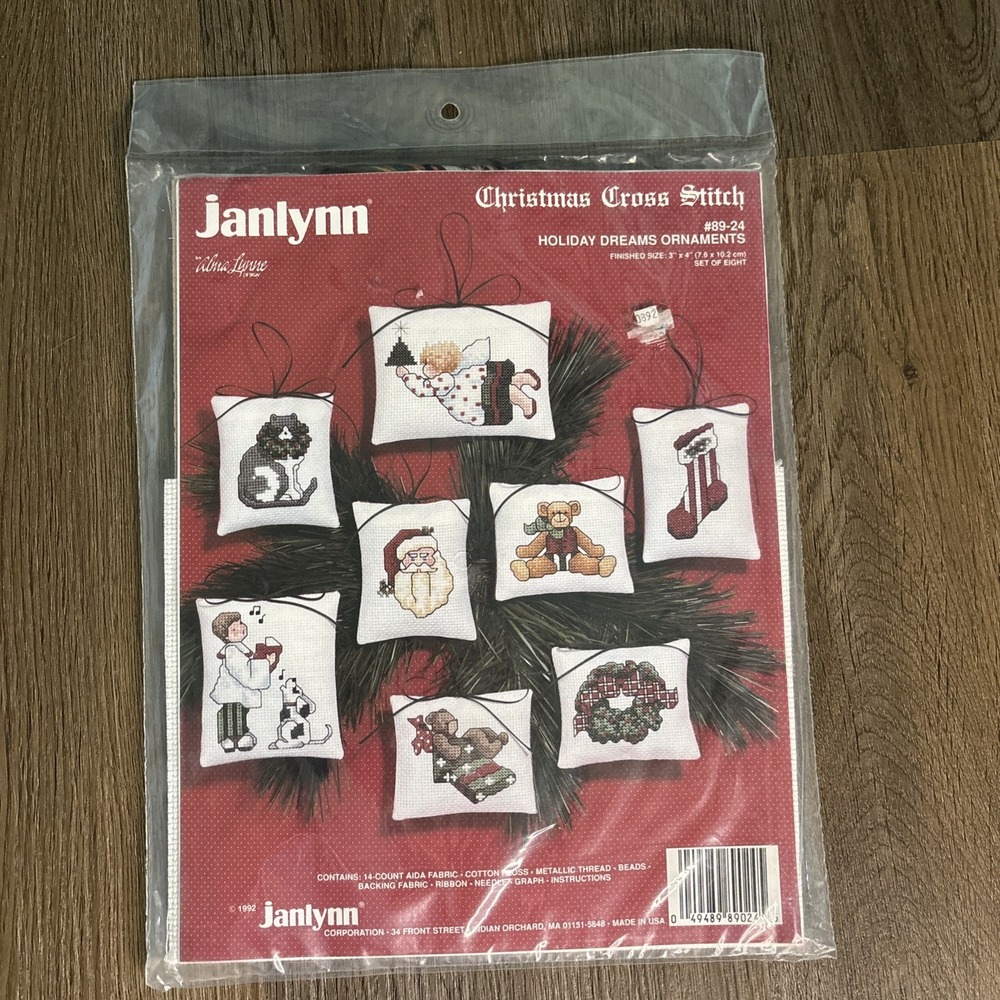 Janlynn Cross Stitch Kit Holiday Dreams Ornaments Christmas #89-24 Set Of 8 NOS‎
